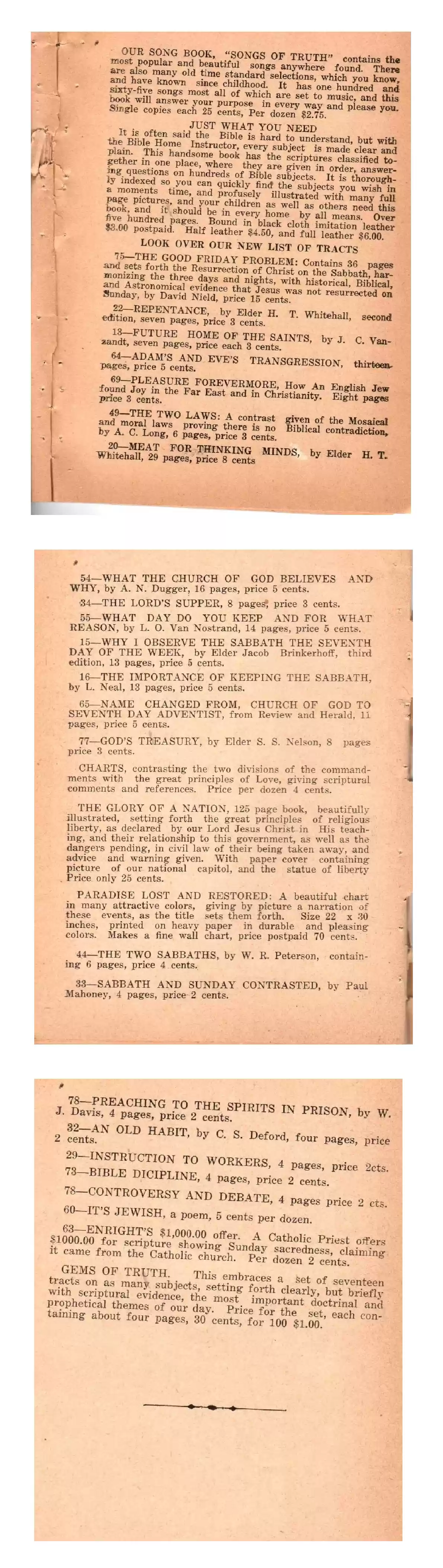 Literatrue list extracted from The Church of God. What is it(c1890s)